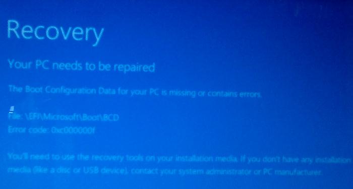 BOOT lboot error efi bcd