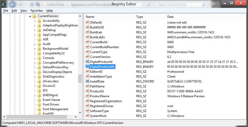 DigitalProductId Windows_8